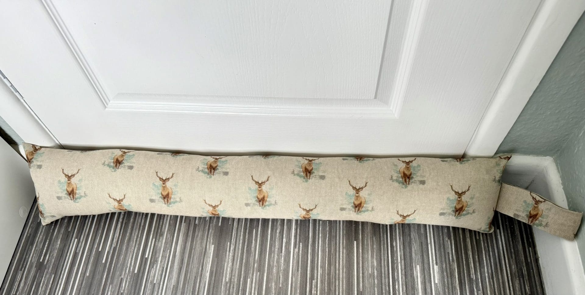 Stag Print Draft Excluder – Weighted Beige Linen Cotton - Custom Length - Machine Washable - Image 8