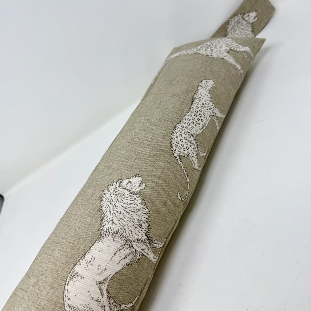 Jungle Animals Print Draft Excluder – Weighted Beige Cotton Canvas - Custom Length - Machine Washable - Image 3
