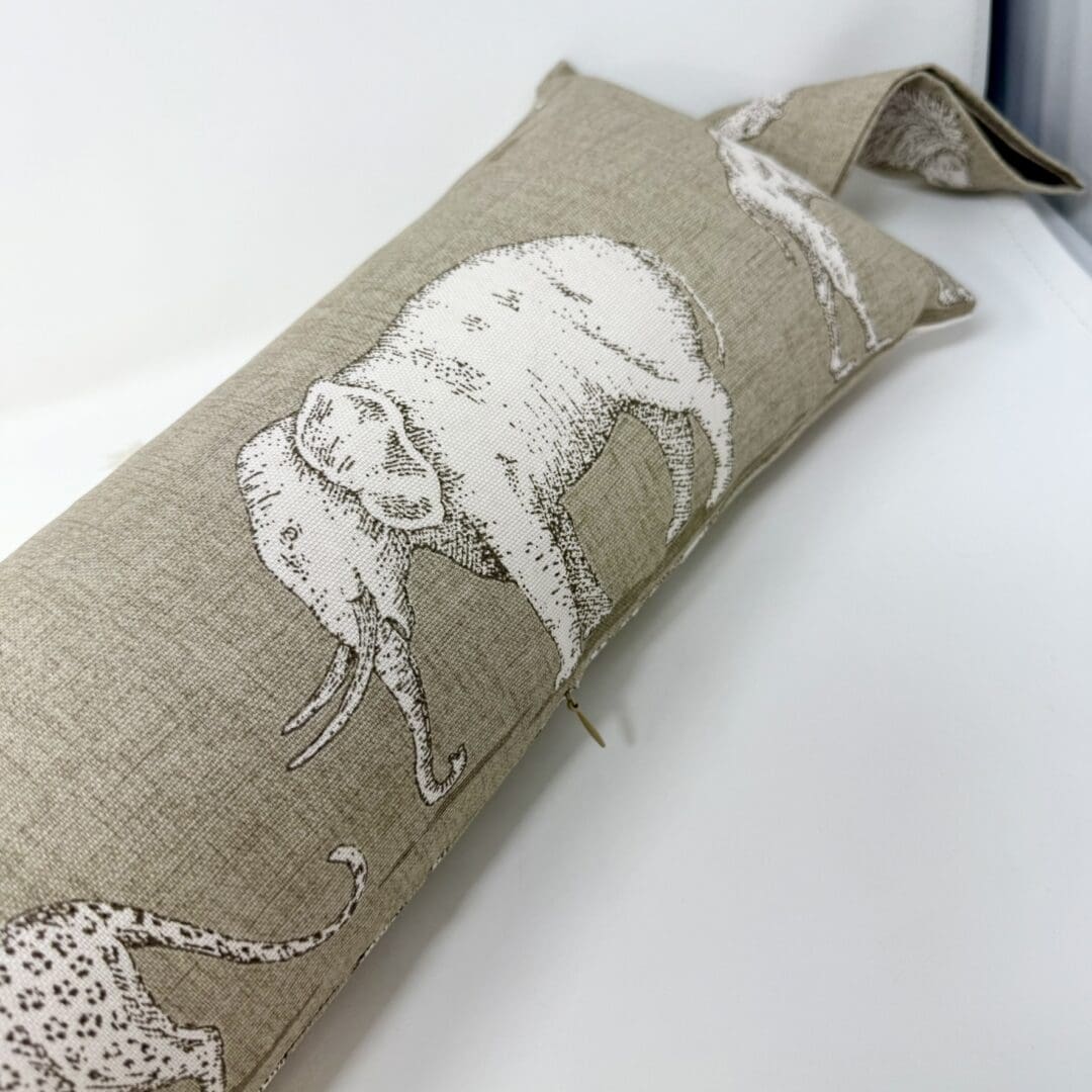 Jungle Animals Print Draft Excluder – Weighted Beige Cotton Canvas - Custom Length - Machine Washable