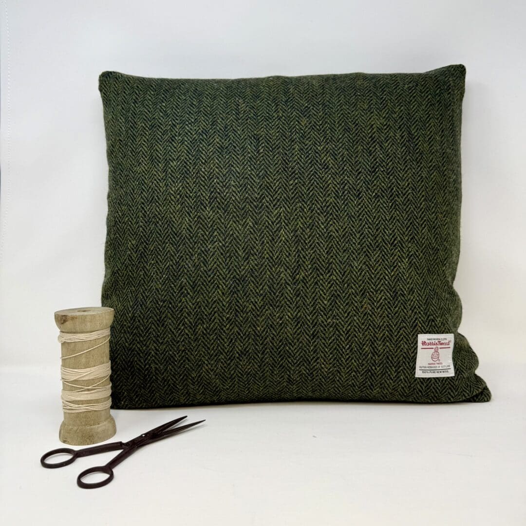 Harris Tweed® Green and Navy Cushion. Luxury Duck Feather Harris Tweed® Cushion - Image 2