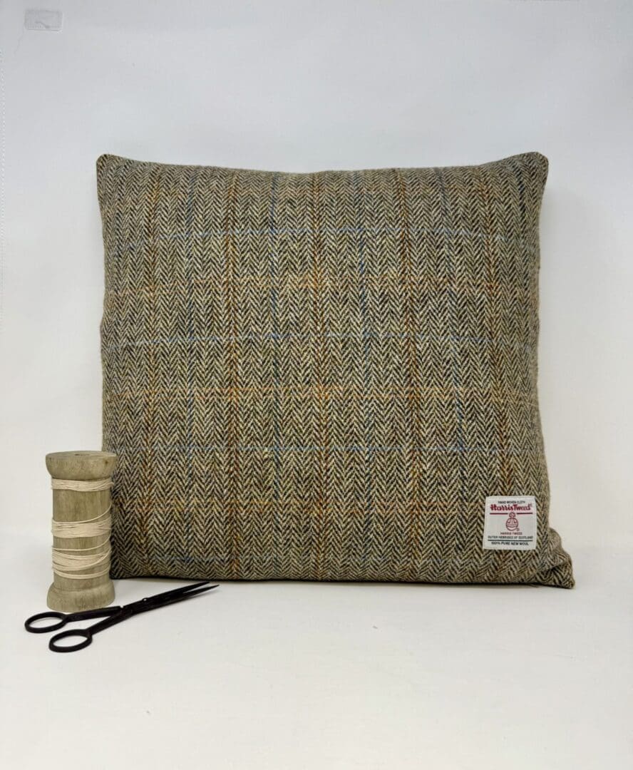 Harris Tweed® Brown Herringbone Cushion. Luxury Duck Feather Harris Tweed® Cushion - Image 2