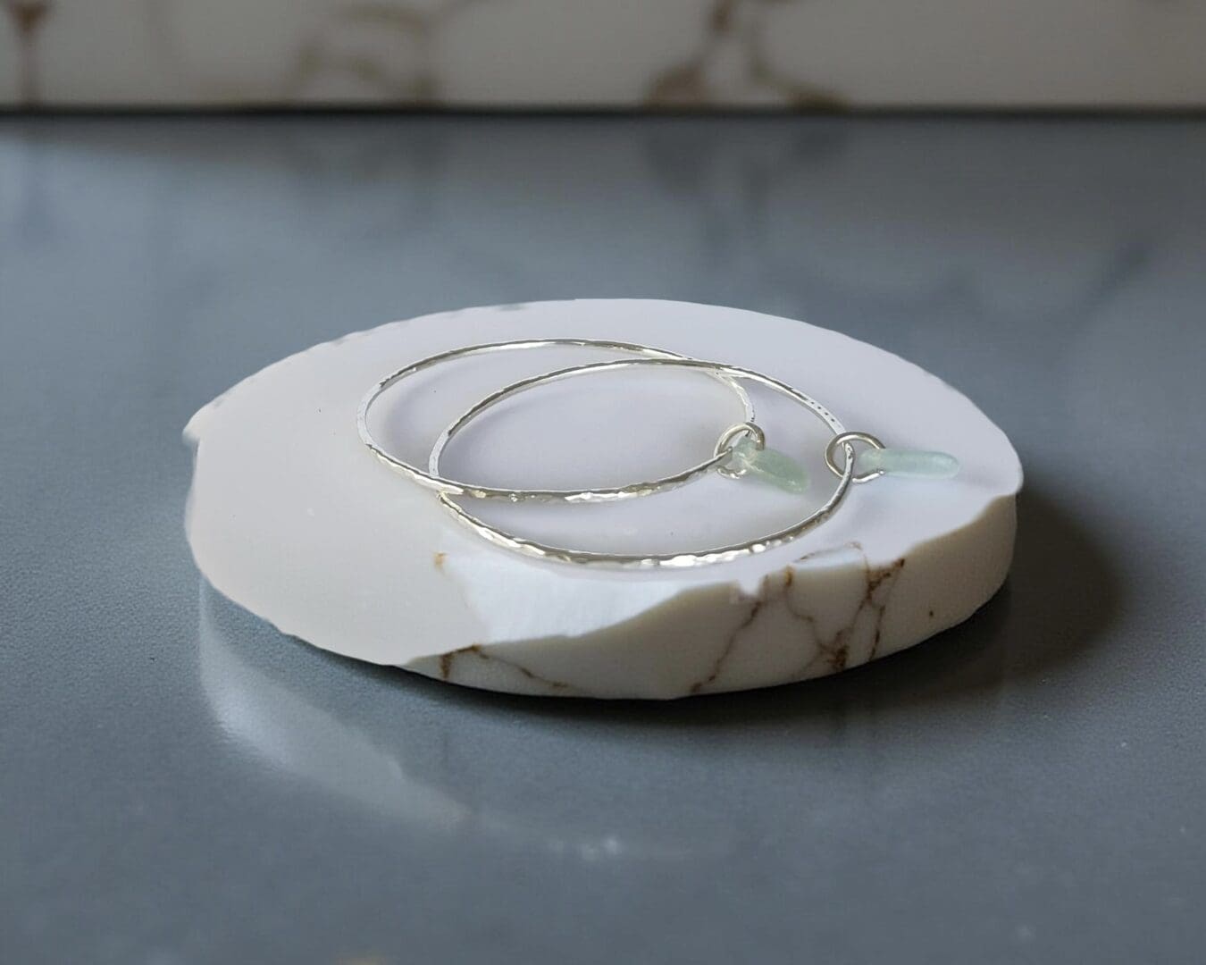 Duo Sterling Silver Sea Glass Interlinked Bangles - Image 3