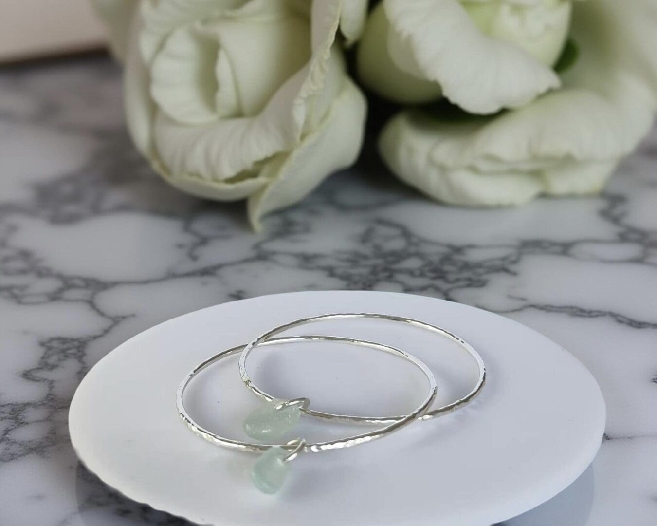 Duo Sterling Silver Sea Glass Interlinked Bangles - Image 2