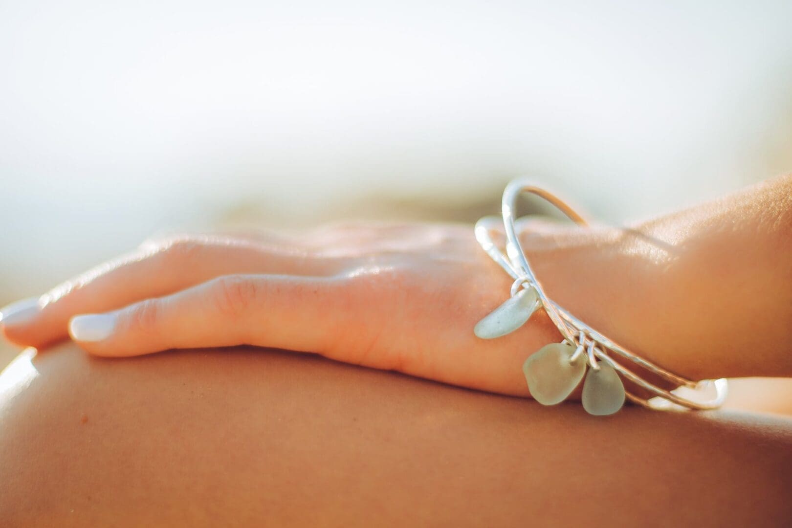 Duo Sterling Silver Sea Glass Interlinked Bangles