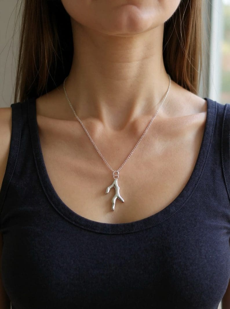 Ocean Seaweed Silver Necklace - Image 6