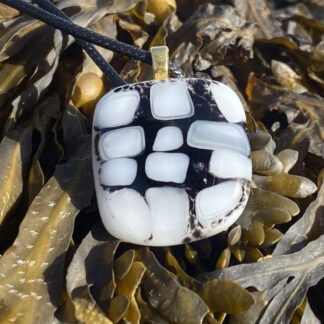 Black and White Mosaic Effect Fused Glass Pendant
