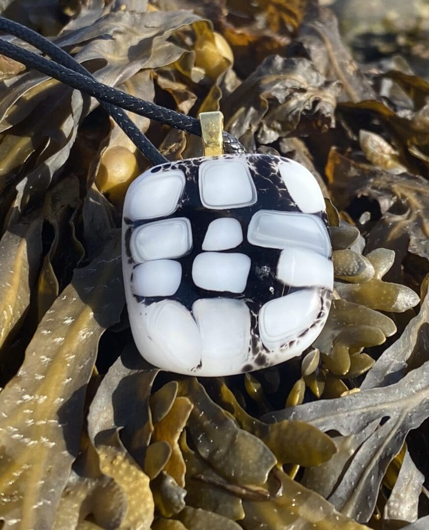 Black and White Mosaic Effect Fused Glass Pendant