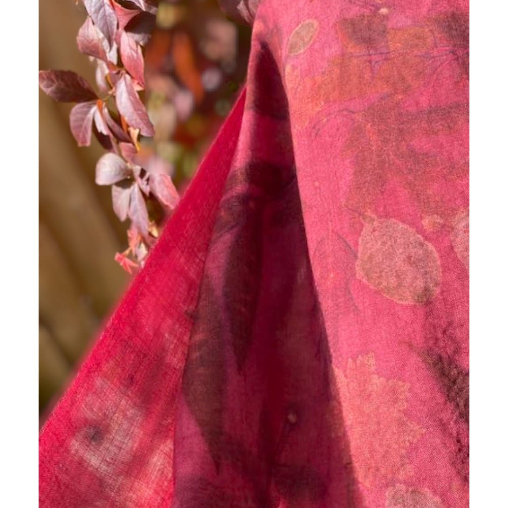 Claret Red Fine Organic Wool Scarf Naturally Dyed and Botanically Printed with Leaves - Image 6
