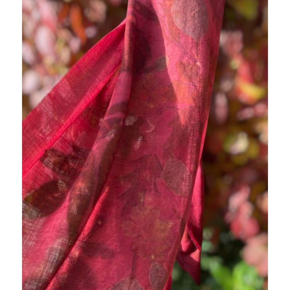 Claret Red Fine Organic Wool Scarf Naturally Dyed and Botanically Printed with Leaves - Image 5