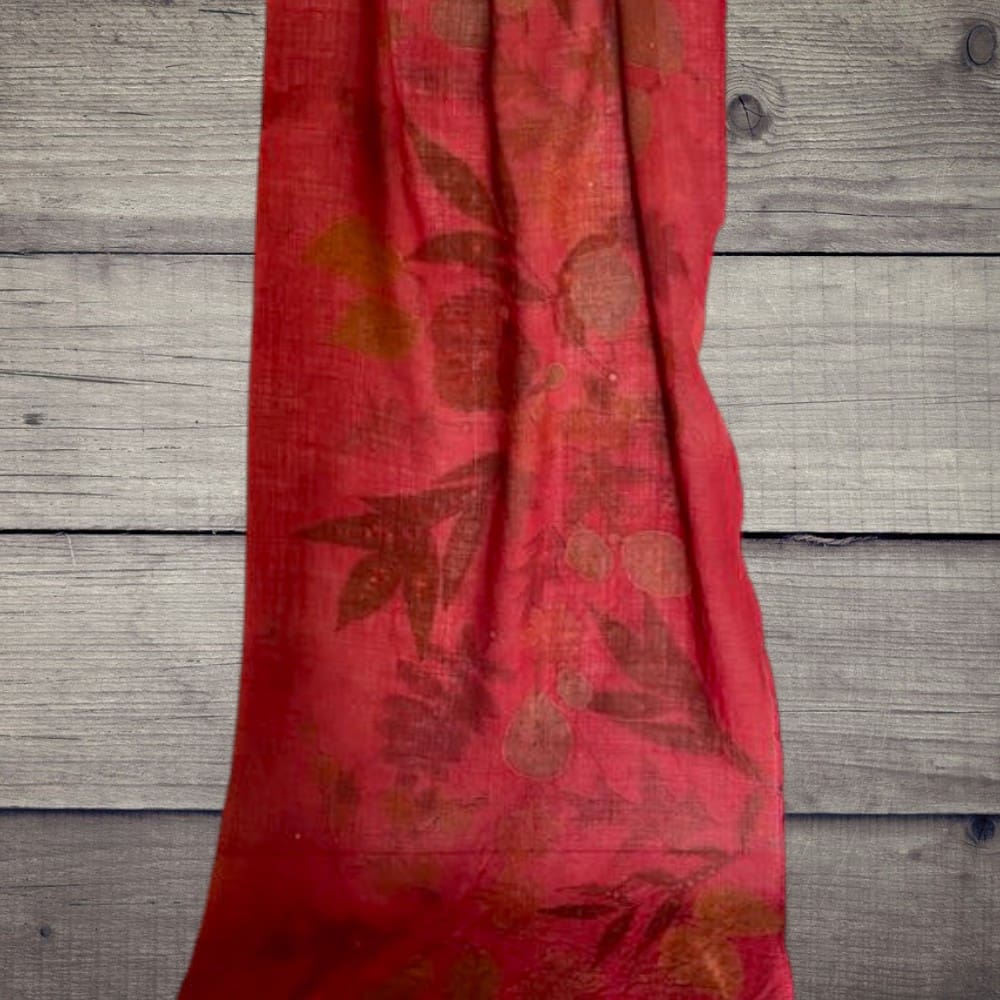Claret Red Fine Organic Wool Scarf Naturally Dyed and Botanically Printed with Leaves - Image 8