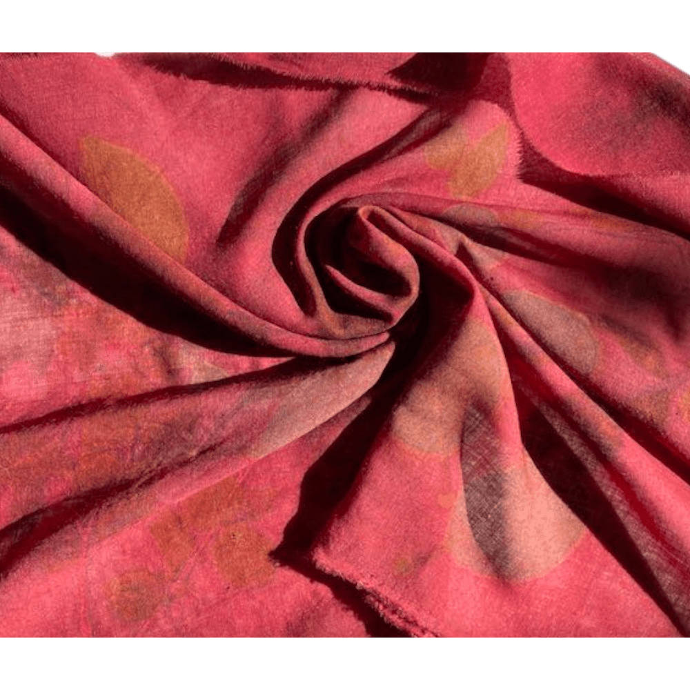 Claret Red Fine Organic Wool Scarf Naturally Dyed and Botanically Printed with Leaves - Image 4