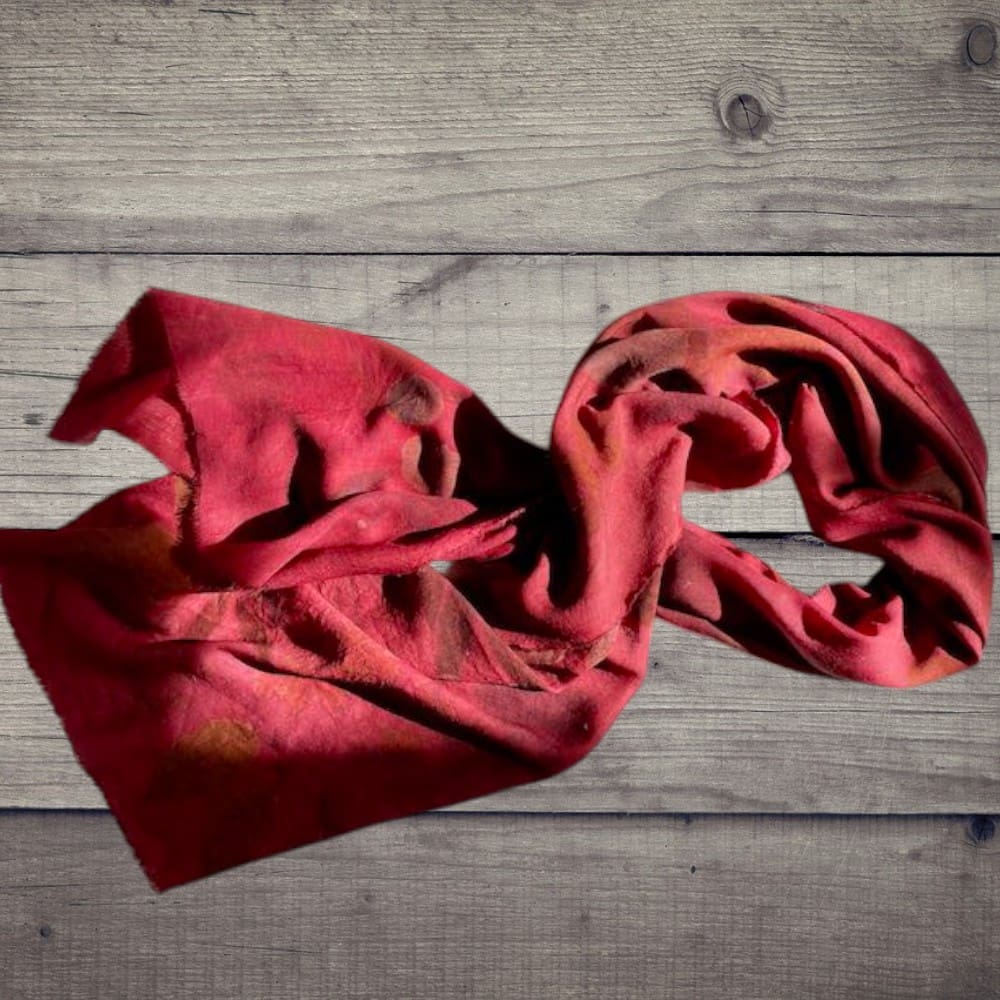 Claret Red Fine Organic Wool Scarf Naturally Dyed and Botanically Printed with Leaves - Image 7