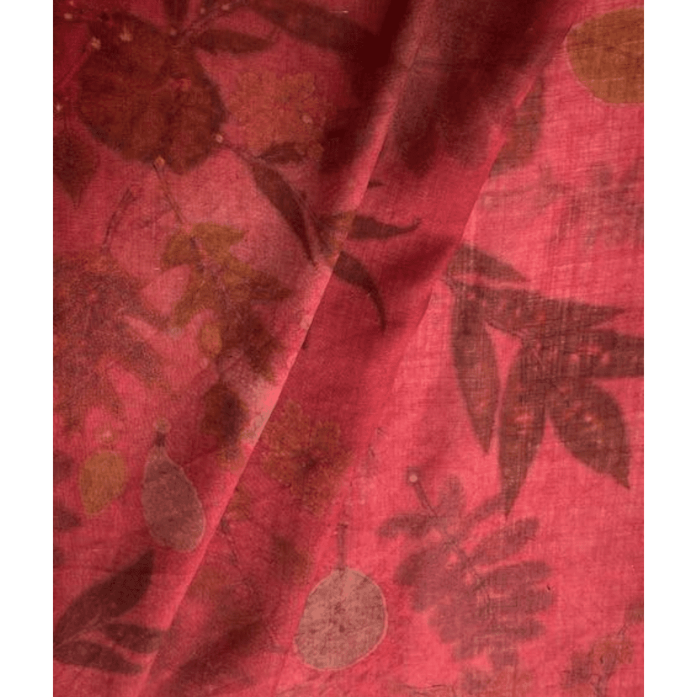 Claret Red Fine Organic Wool Scarf Naturally Dyed and Botanically Printed with Leaves - Image 2