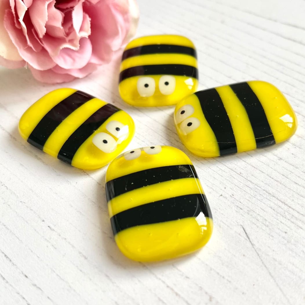 Fused glass bumble bees
