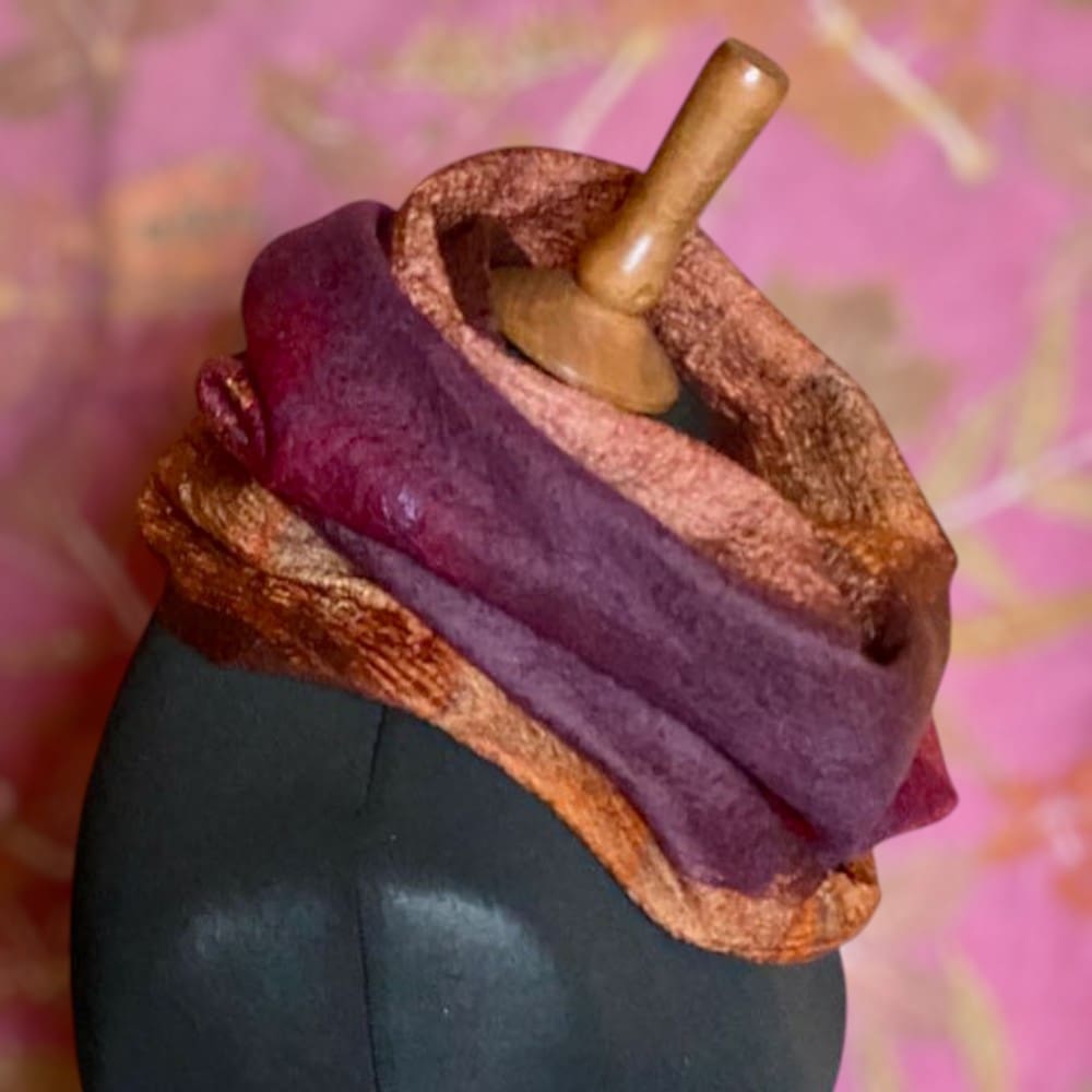 Cowl Orange Purple Wool and Silk Handmade Reversible Felt Snood Neckwarmer - Image 2