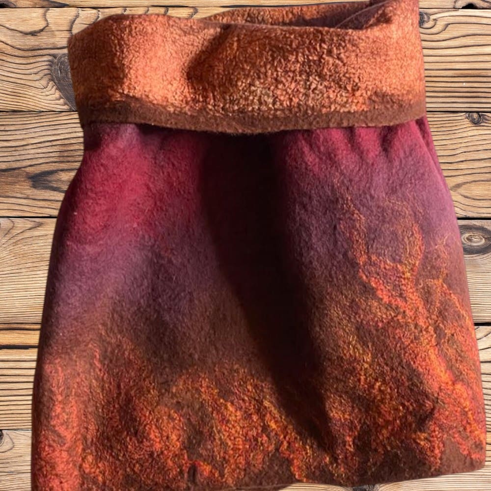 Cowl Orange Purple Wool and Silk Handmade Reversible Felt Snood Neckwarmer - Image 6