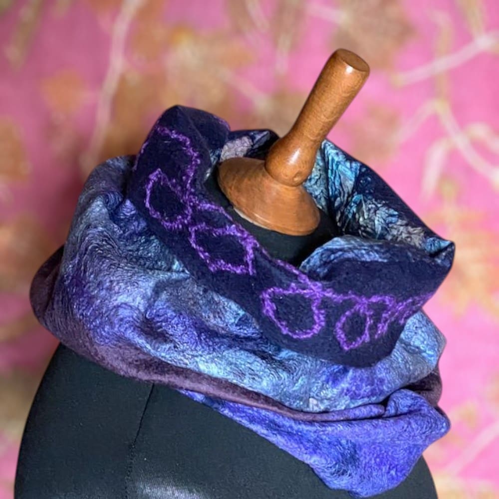 Handmade Cowl Blue Wool Silk Felt Snood Neckwarmer Reversible - Image 2
