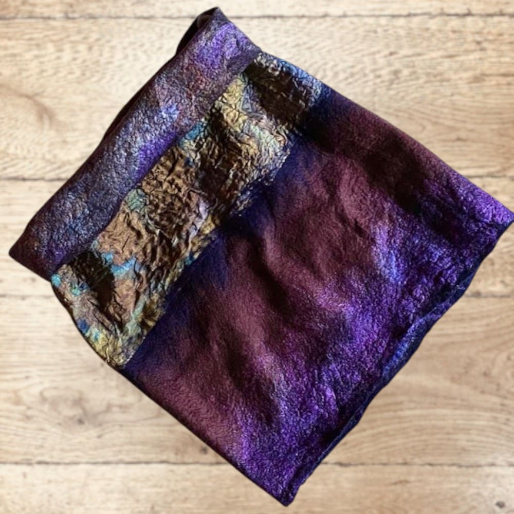 Handmade Cowl Blue Wool Silk Felt Snood Neckwarmer Reversible - Image 5