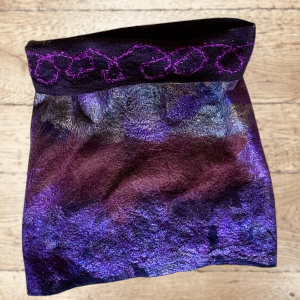 Handmade Cowl Blue Wool Silk Felt Snood Neckwarmer Reversible - Image 6