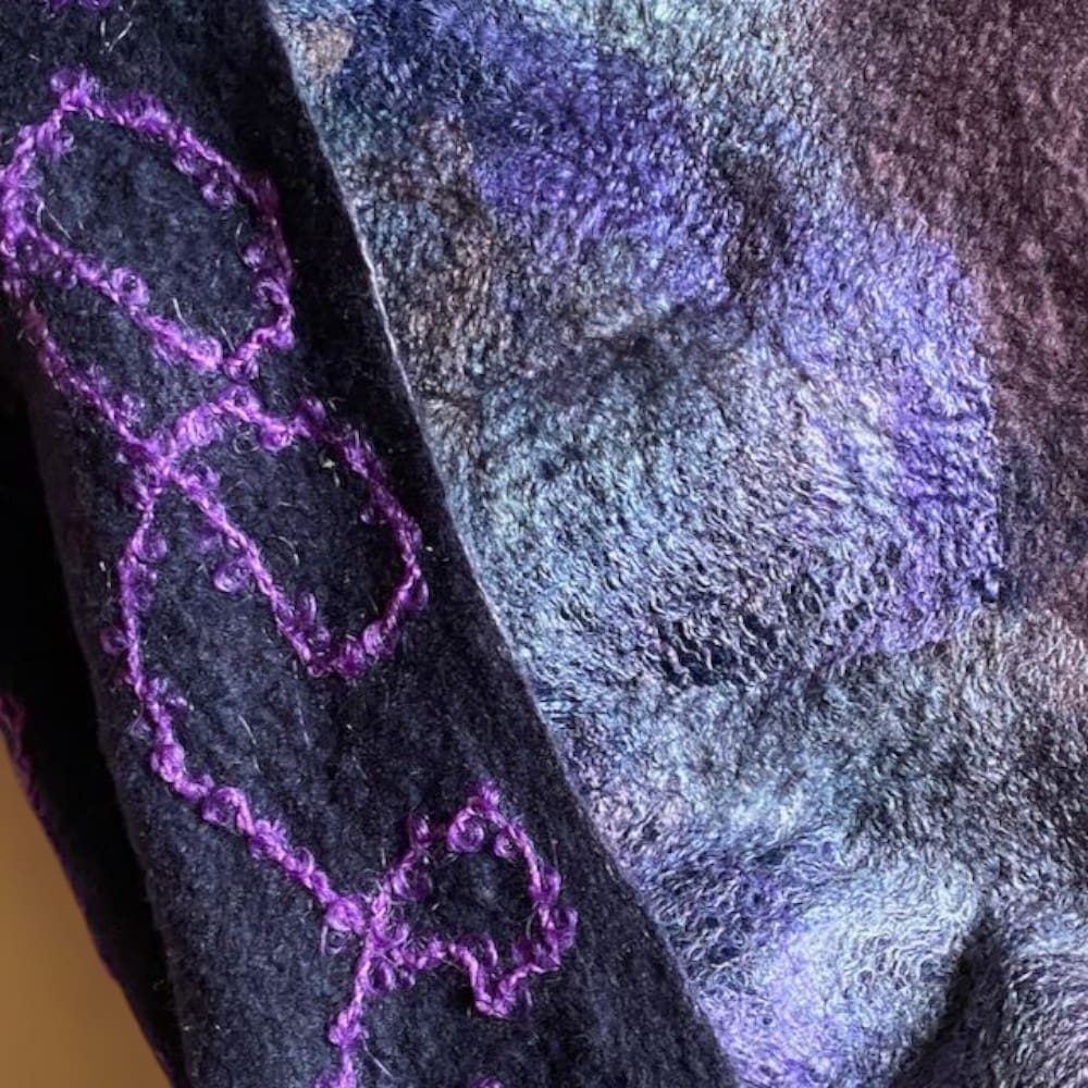 Handmade Cowl Blue Wool Silk Felt Snood Neckwarmer Reversible - Image 8