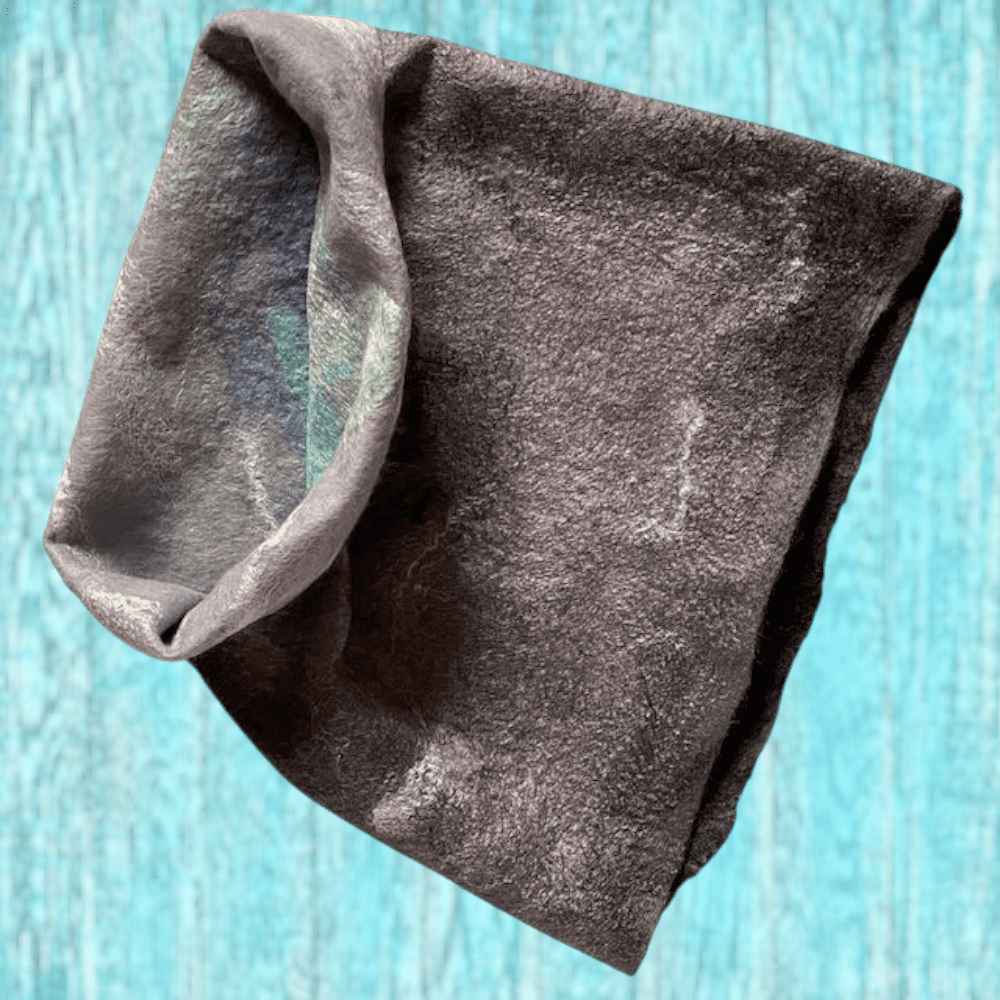 Cowl Turquoise River Grey Wool and Silk Handmade Reversible Felt Snood Neckwarmer - Image 5