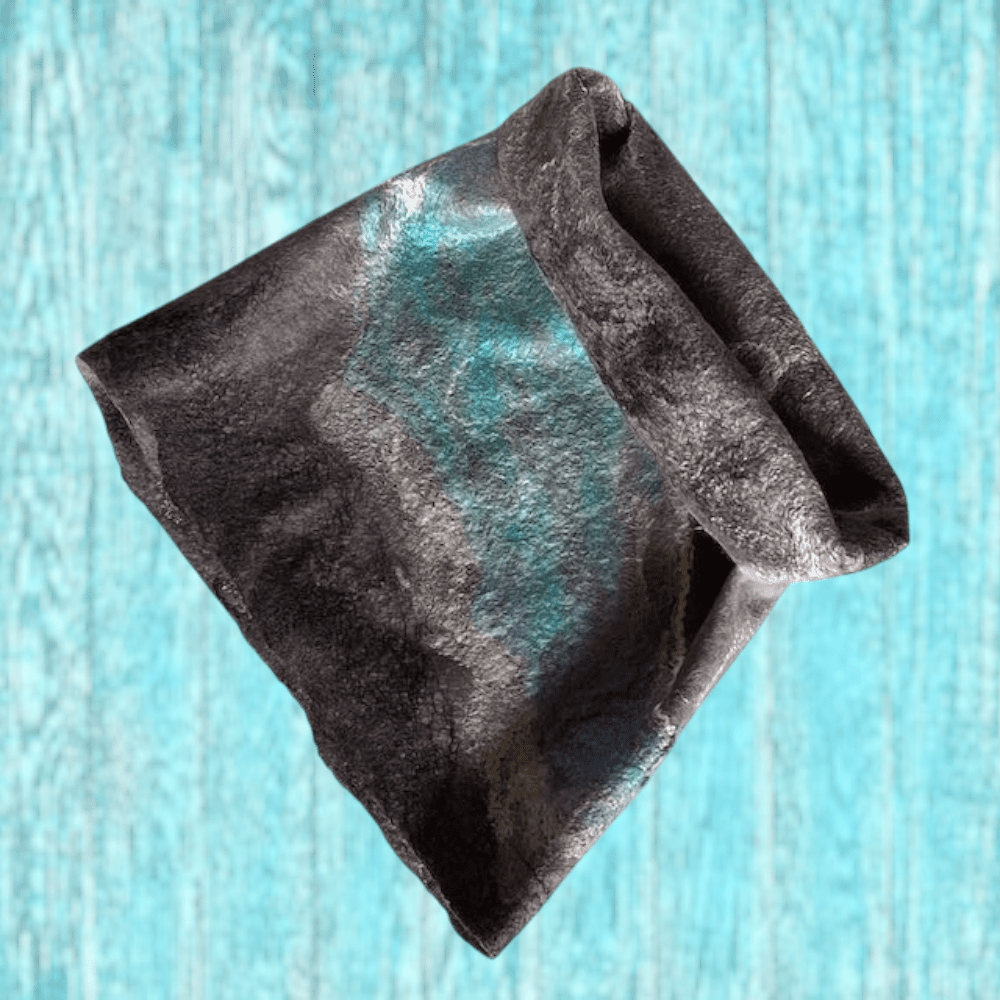Cowl Turquoise River Grey Wool and Silk Handmade Reversible Felt Snood Neckwarmer - Image 6