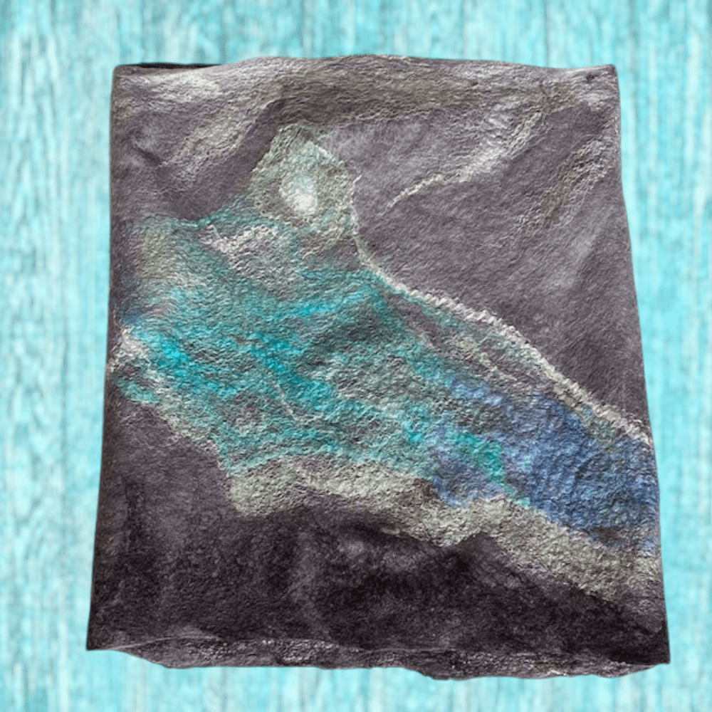 Cowl Turquoise River Grey Wool and Silk Handmade Reversible Felt Snood Neckwarmer - Image 7