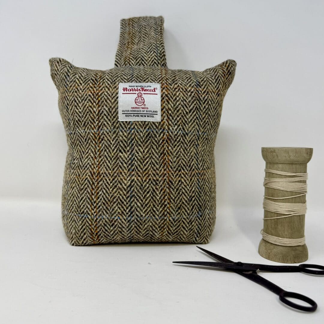 Harris Tweed® Doorstop – Brown Herringbone, Handcrafted Luxury Zipped Wool Doorstopper - Image 2