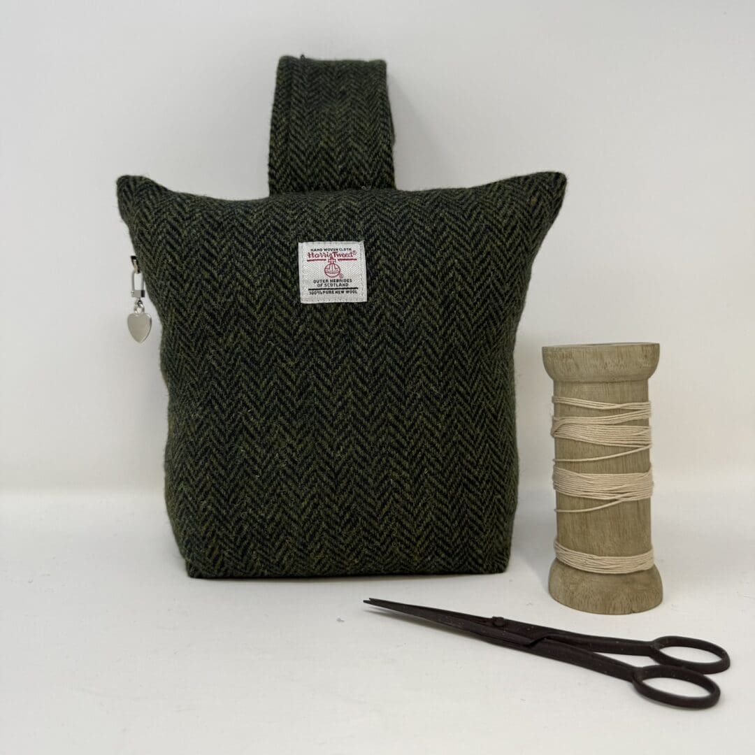Harris Tweed® Doorstop – Green and Navy Herringbone, Handcrafted Luxury Zipped Wool Doorstopper - Image 2