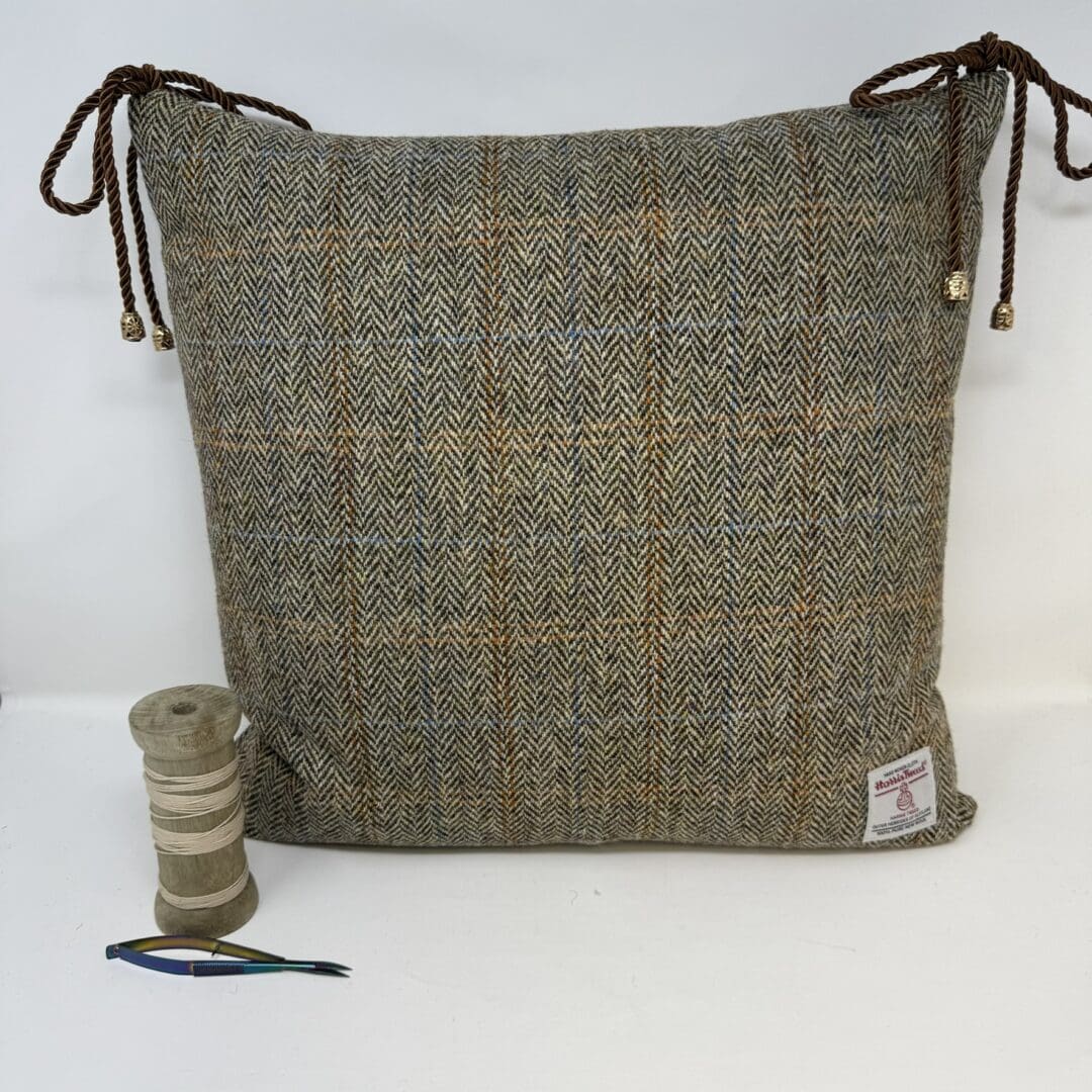 Harris Tweed® Brown Herringbone Dining Chair Cushion. Luxury Duck Feather Harris Tweed® Kitchen Seat Pad - Image 2