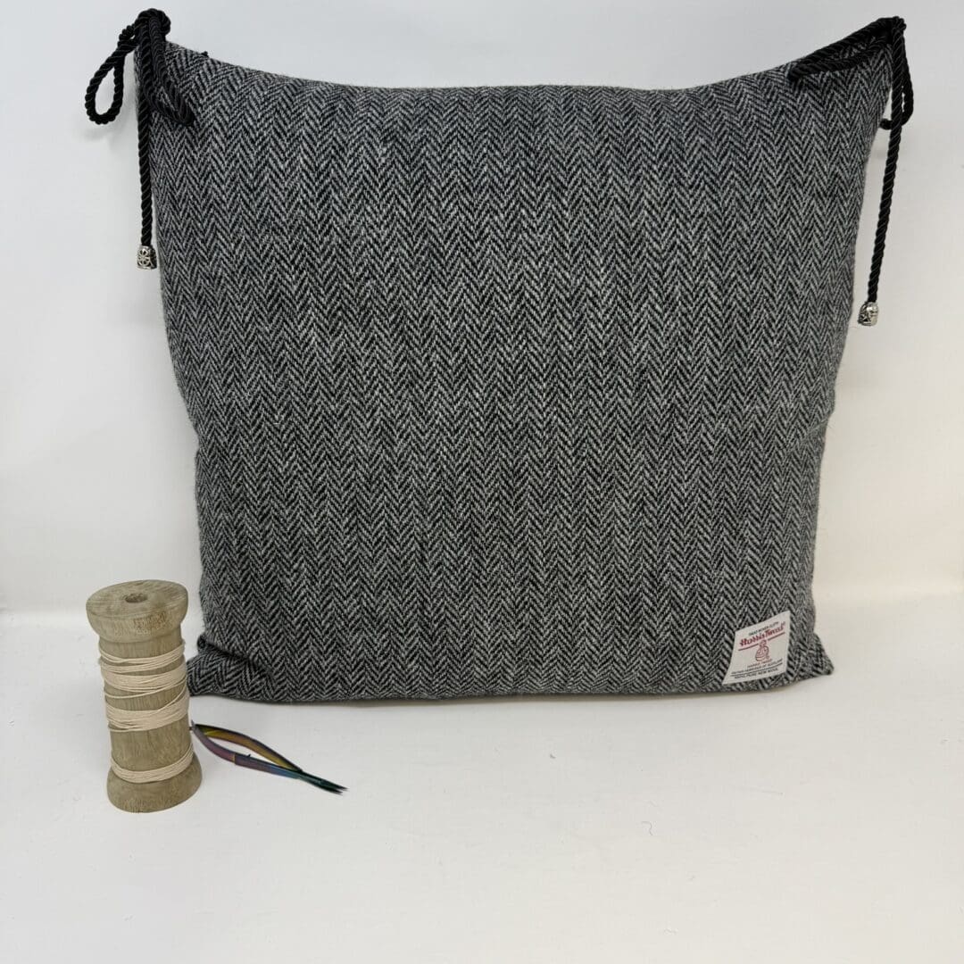 Harris Tweed® Grey and Black Herringbone Dining Chair Cushion. Luxury Duck Feather Harris Tweed® Kitchen Seat Pad - Image 2