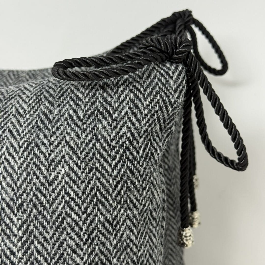 Harris Tweed® Grey and Black Herringbone Dining Chair Cushion. Luxury Duck Feather Harris Tweed® Kitchen Seat Pad - Image 4