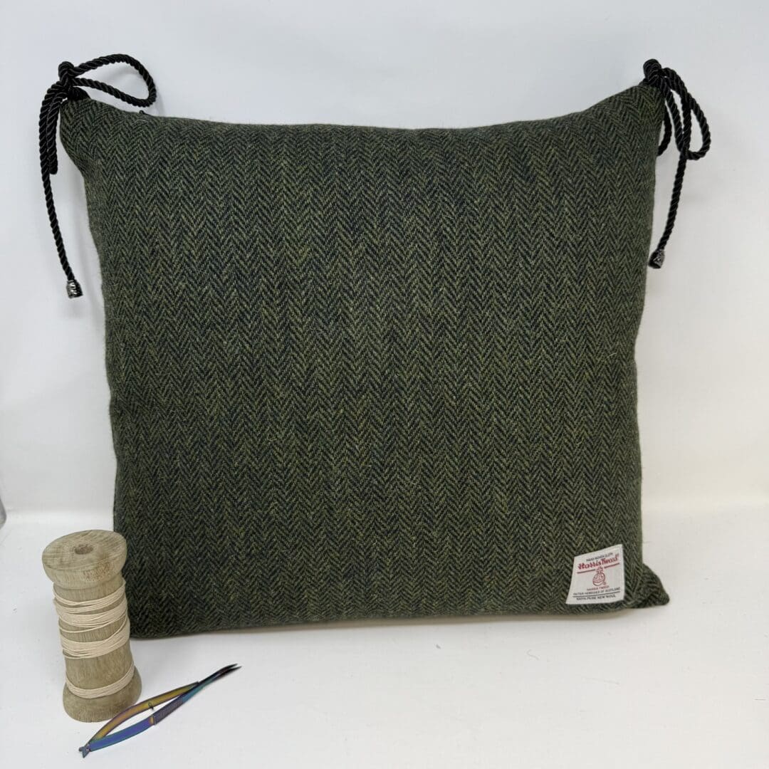 Harris Tweed® Green and Navy Dining Chair Cushion. Luxury Duck Feather Harris Tweed® Kitchen Seat Pad - Image 2