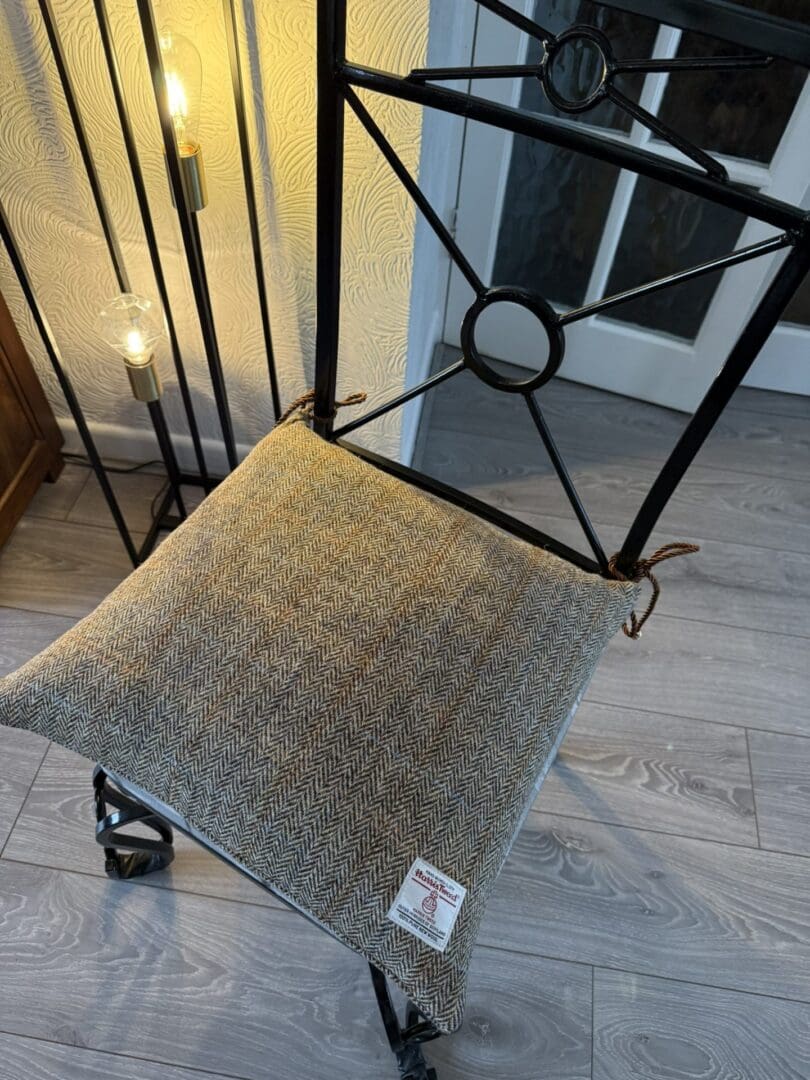 Harris Tweed® Brown Herringbone Dining Chair Cushion. Luxury Duck Feather Harris Tweed® Kitchen Seat Pad - Image 4