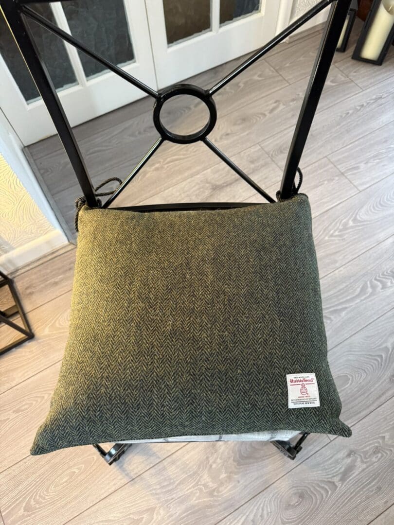 Harris Tweed® Green and Navy Dining Chair Cushion. Luxury Duck Feather Harris Tweed® Kitchen Seat Pad - Image 4