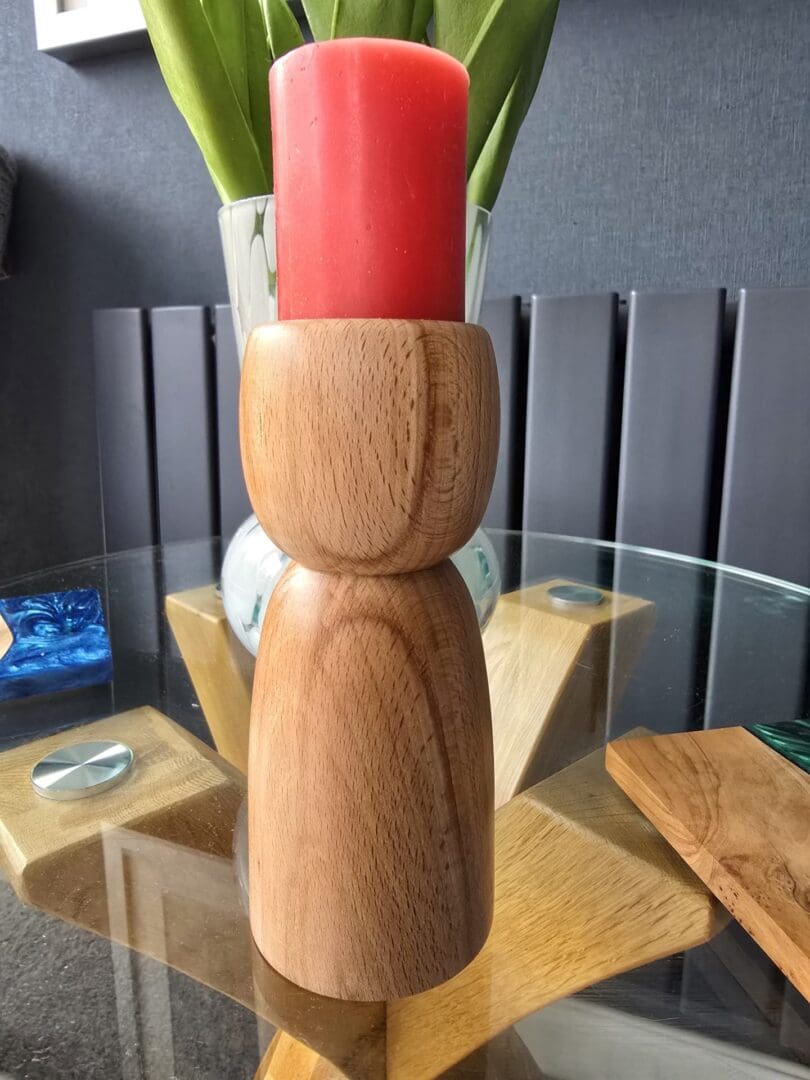 Oak Candle Holder with Pillar Candle