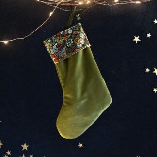 Velvet Christmas stocking with Liberty fabric contrast