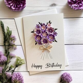 3D Handmade Greeting Cards, Purple Flowers Birthday Cards, Handcrafted A6 Cards, Unique Floral cards