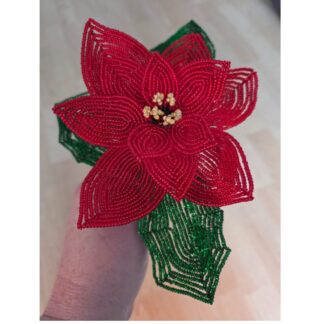 Handmade Beaded Poinsettia Flower - Christmas Home Decor, Beadwork Art, Perfect Gift
