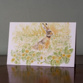 #rabbit #card #painting #illustration #nature #countryside #blankcard #stationary #primroses meadow