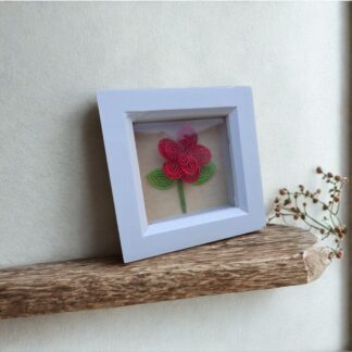 Red Beaded Flower in Shadow Box Frame - Handmade Floral Art, Forever Flower Gift for Wedding or Home Decor
