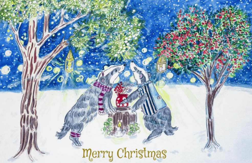 #tbch #tbchseller #illustratortbch #badgers #woodland #cards #christmas #festive #natureart #woodlandchristmas #badgersinwinter #christmasbadgers #mistletoekiss #humourousanimalillustrations