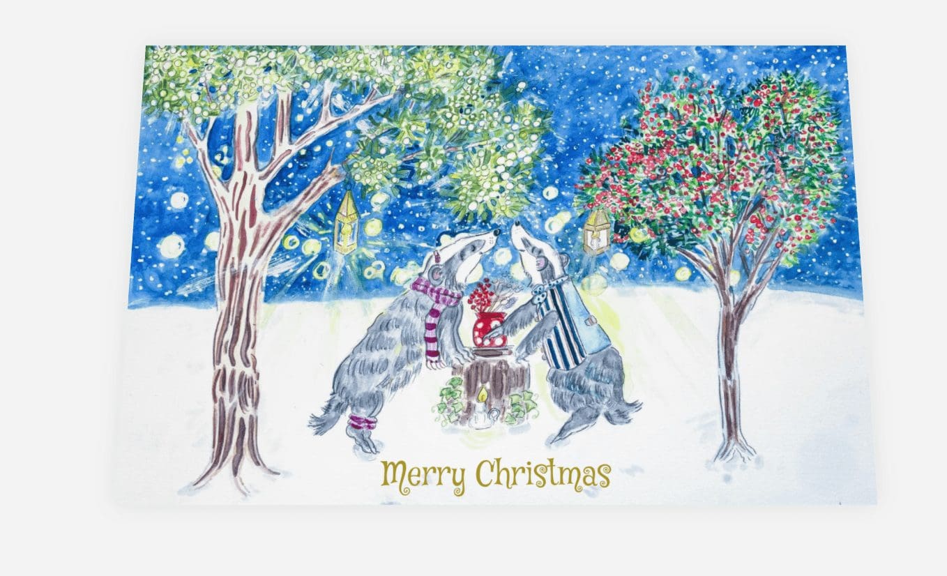 Badgers Mistletoe Kiss-A5 Original Printed Illustrated Card - Image 3