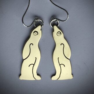 Hare Earrings, copper and brass