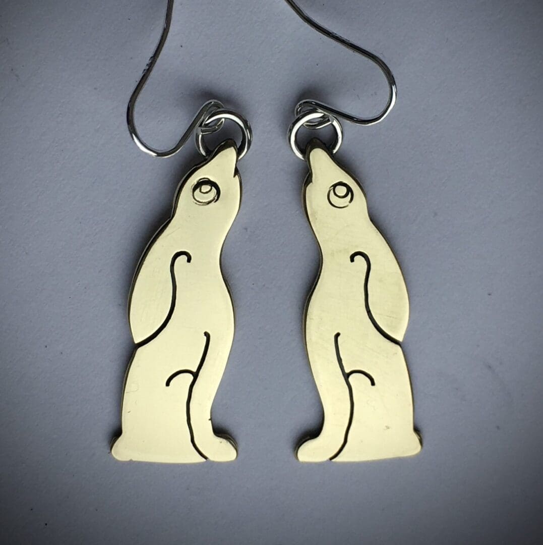 Hare Earrings, copper and brass
