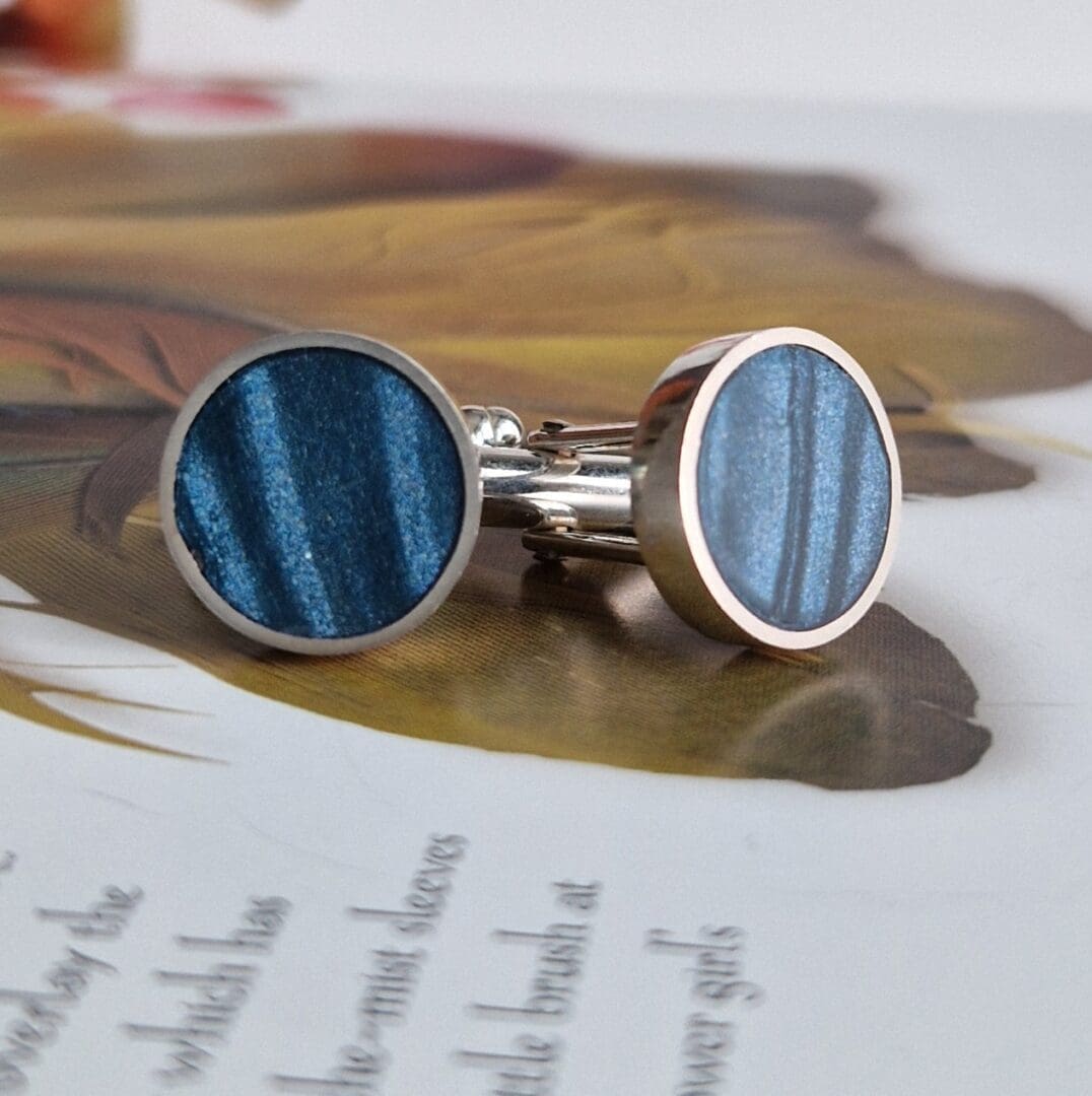 Sterling Silver and Petrol Blue Clay Round Cufflinks - Image 3