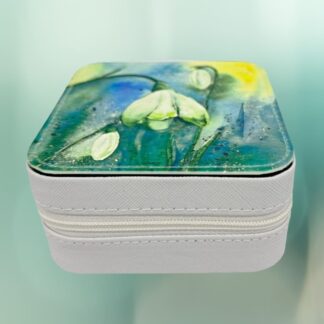 Mini jewellery box featuring nature art of Snowdrop,