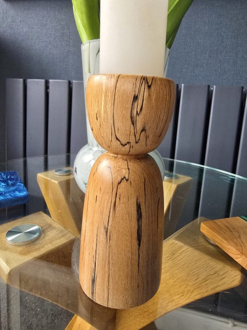 Spalted Beech Candle Holder with Pillar Candle