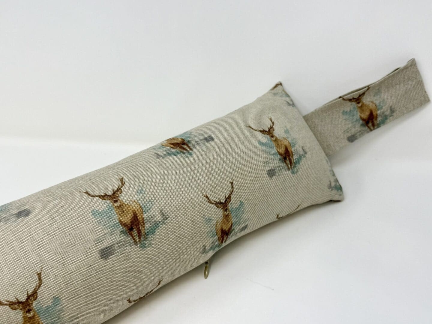 Stag Print Draft Excluder – Weighted Beige Linen Cotton - Custom Length - Machine Washable