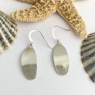 Sterling Silver Oval Brushed Satin Drop Earrings on a white background